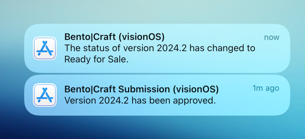 Bento Craft approved for visionOS