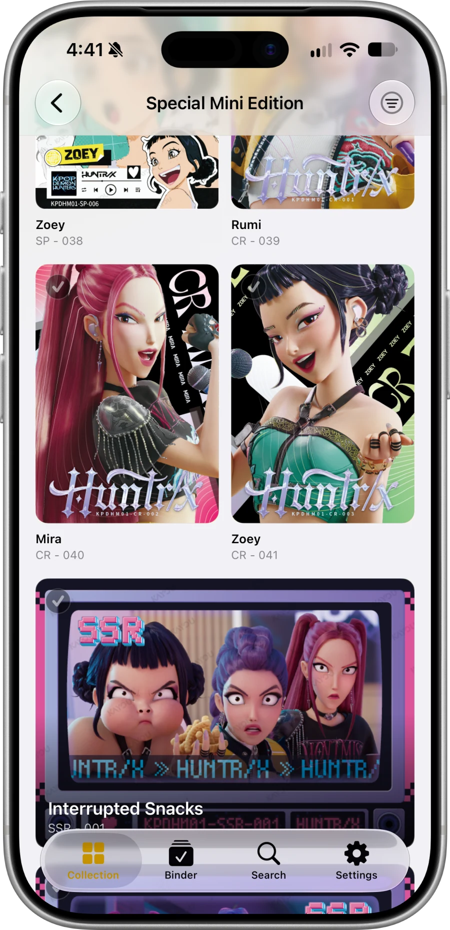 KPop Demon Hunters Special Mini Edition card checklist in Golden TCG